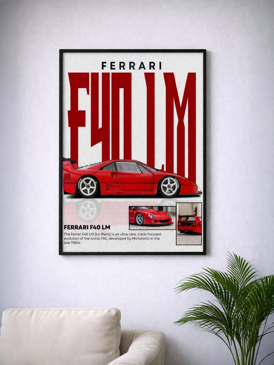 FERRARI F40 LM | SUPERCAR LEGENDS #06 | CAR POSTER |(A4 Size)