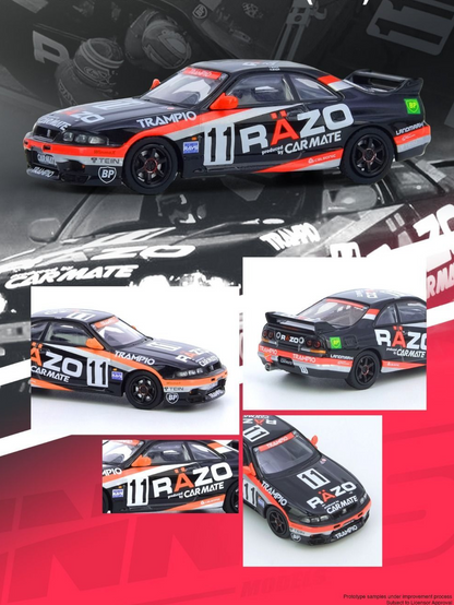 Inno64 Nissan Skyline GT-R (R33) #11 "Razo Trampio" Sendan Highland 1995 Winner Diecast 1:64 Scale (With Acrylic Case)