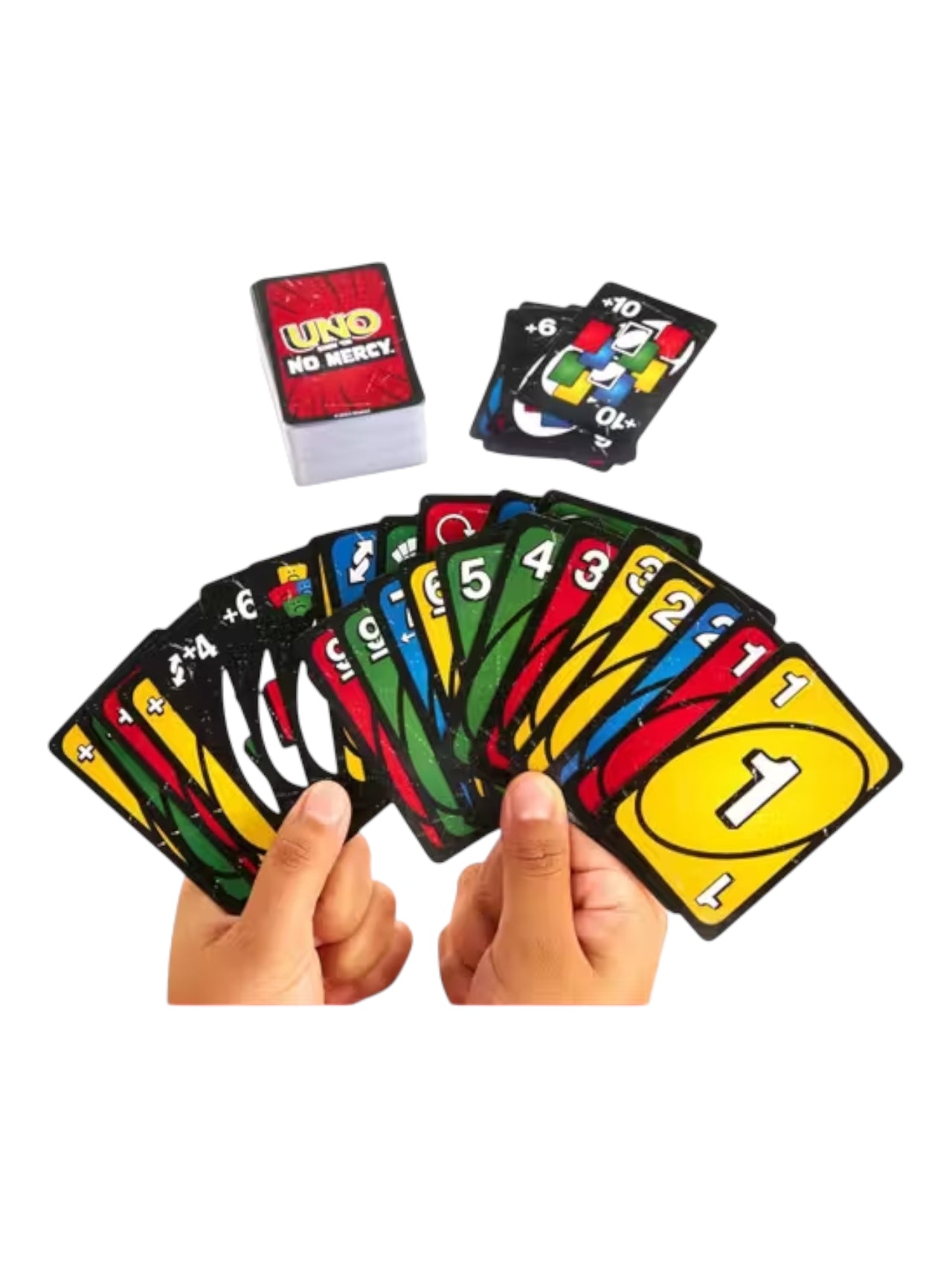 Mattel Games UNO Show 'em No Mercy Card Game for Kids, Adults & Family Parties and Travel with Extra Cards, Special Rules and Tougher Penalties