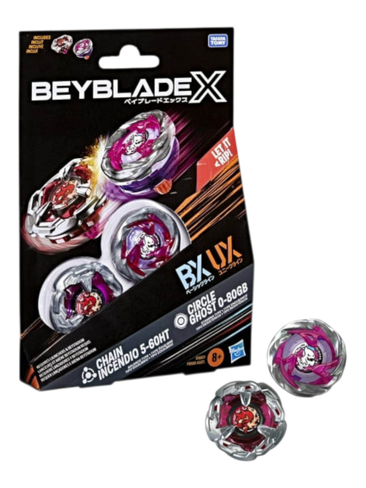 Takara Tomy Beyblade X Circle Ghost 0-80GB & Chain Incendio 5-60HT Dual Pack Set
