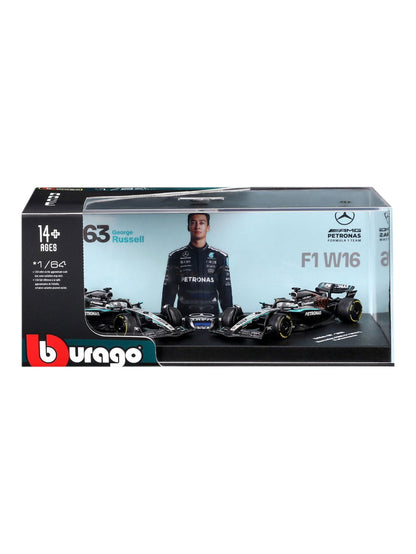 Bburago (18-58020R) Seasonal Livery-2025 Mercedes - Amg F1 W16 E Performance No.63 George Russell 1:64 Scale Diecast Model Acrylic