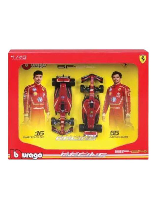 Pack c/ 2 Ferrari F1 SF24 - Charles Leclerc 16 e Carlos Sainz 55 - Formula 1 2024 - Ferrari Racing - 1/43 - Bburago