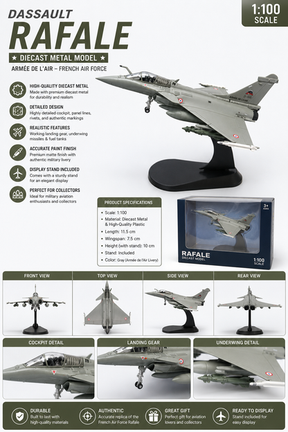 Aircraft Dassault Rafale C French Air Force Diecast Fighter Jet Model Aircraft With Display Stand ( 1:100 Scale) Military Aircraft Armee De L Air