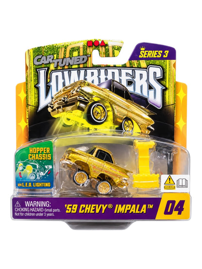 Lowriders Car Tuned Series 3 – ’59 Chevy Impala | Hopper Chassis with LED Lighting | Limited Edition Die-Cast Model Car 1:64 Scale
