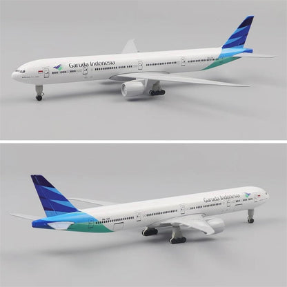 Aircraft 'Garuda Indonesia Boeing 777-300ER Airplane Diecast Metal With Display Stand And Landing Wheels 20cm Scale (No.323)