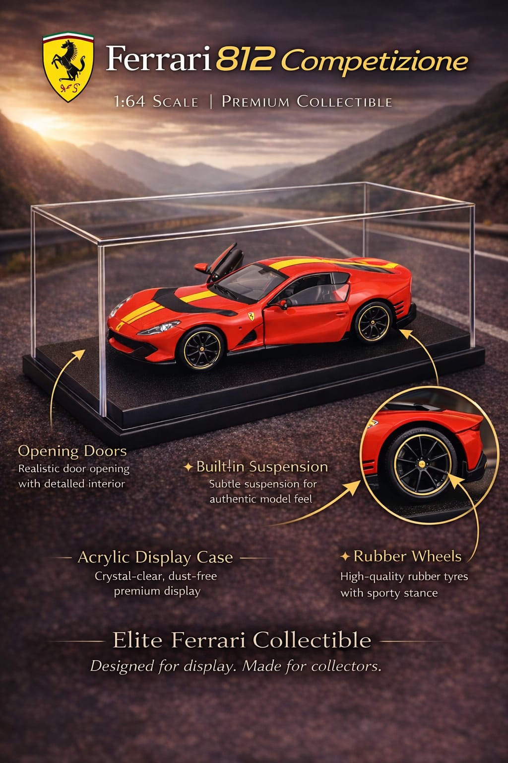 Bburago ferrari 812 competizione die-cast model with acrylic display case 1:64 Scale