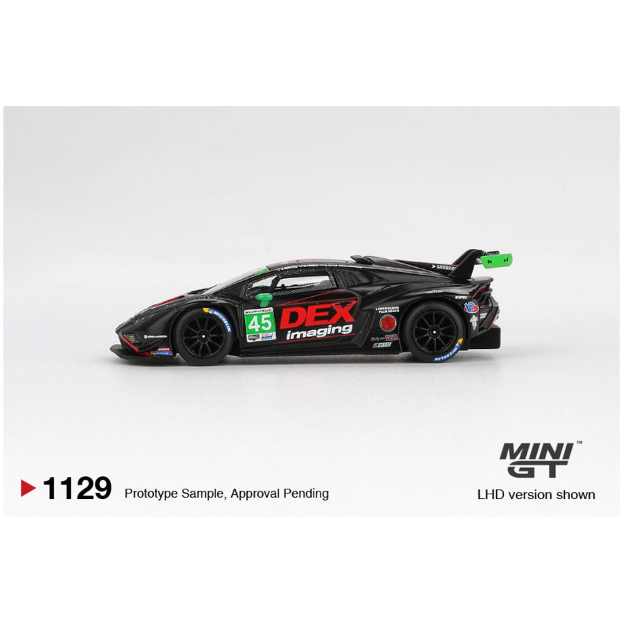 Mini GT #1129: Lamborghini Huracán GT3 EVO2 #45 No. 45 DEX Imaging 2024 IMSA Daytona 24 Hrs 1:64 Scale