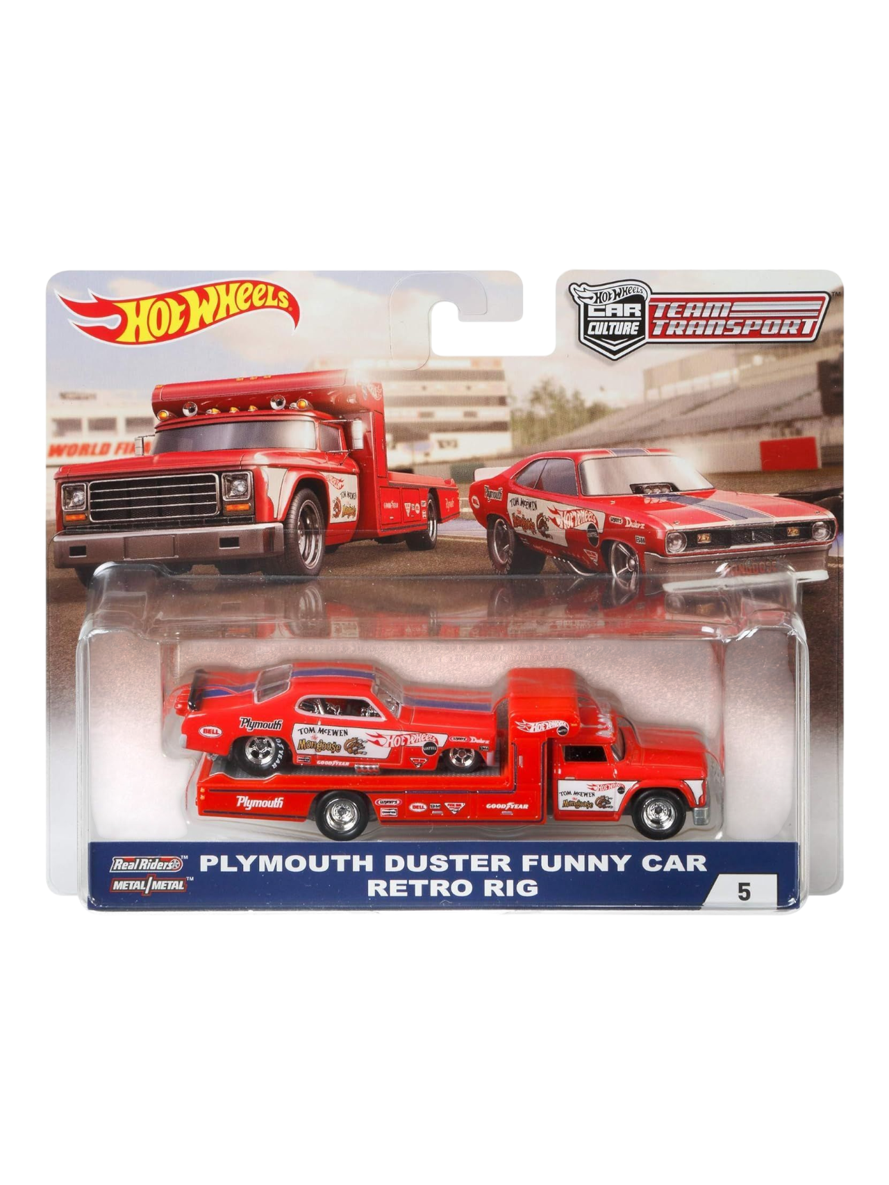 HotWheels Car Culture Team Transport Plymouth Duster Funny Car Retro Big #5 Imported 1:64 Scale