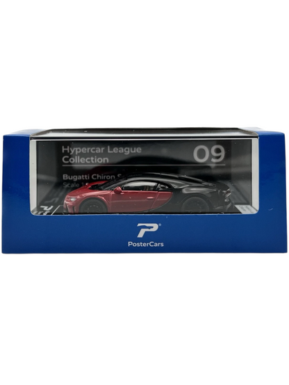Postercars Bugatti Chiron Supersport 1:64 Scale-Premium / Italian Red & Nocturne Black Diecast Collector Model No 09.