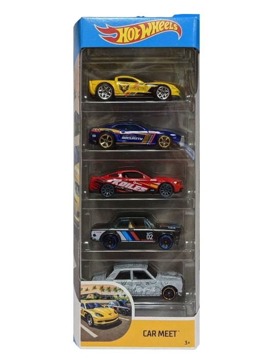 HotWheels Car Meet Pack of 5 1:64 Scale (Includes 12 Corvette Z06,10 Camaro SS,2010 Ford Mustang, BMW 2002,71 Datsun 510)