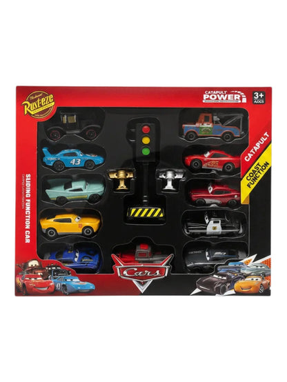 Disney Pixar Mcqueen Cars 11-Piece Die-Cast Racing Car Toy Set with Traffic Light & Sliding Function Toy Set ( Unlicenced Product) No.565