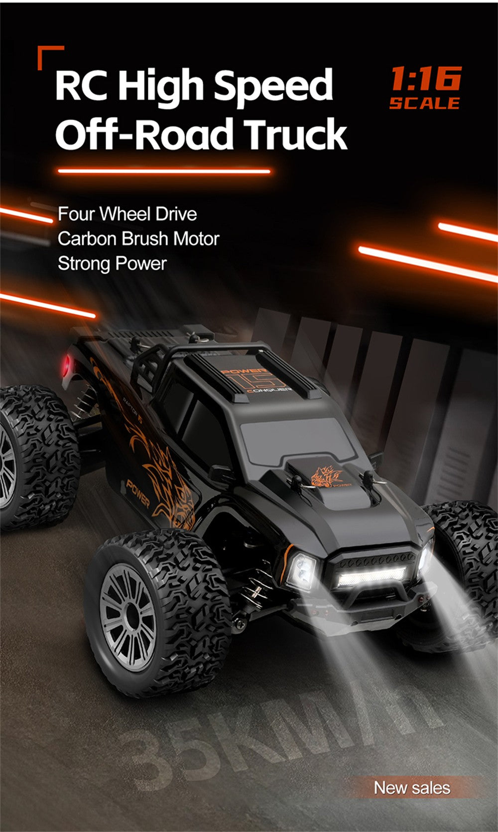 Raptor Cross Country Truck High' Speed Off-road (Rc) Remote Control Car ,Maximum Speed Up to 35km/H LED light Rechargeable battery 1:16 Scale.