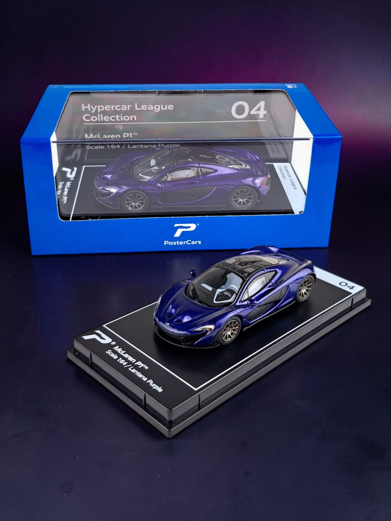Postercars Hypercar League Collection Mclaren p1 1:64 Scale / Lantana purple (No 04)