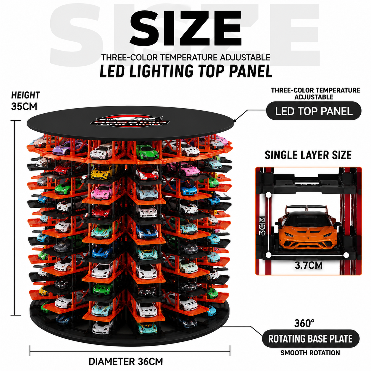 Modular Rotating Car Display Building 1:64 Scale | 10 Floors, 12 Parking Spaces Per Floor | Large Capacity Diecast Model Car Display Stand No.CCY-555