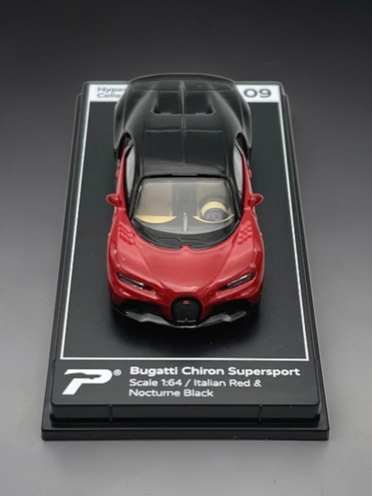 Postercars Bugatti Chiron Supersport 1:64 Scale-Premium / Italian Red & Nocturne Black Diecast Collector Model No 09.