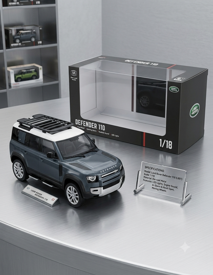 Land Rover Defender 110 Diecast Model 1:18 Scale Alloy Car Model Free Wheels, Opening Parts, Realistic Sound , LED Lights Display Diecast matel