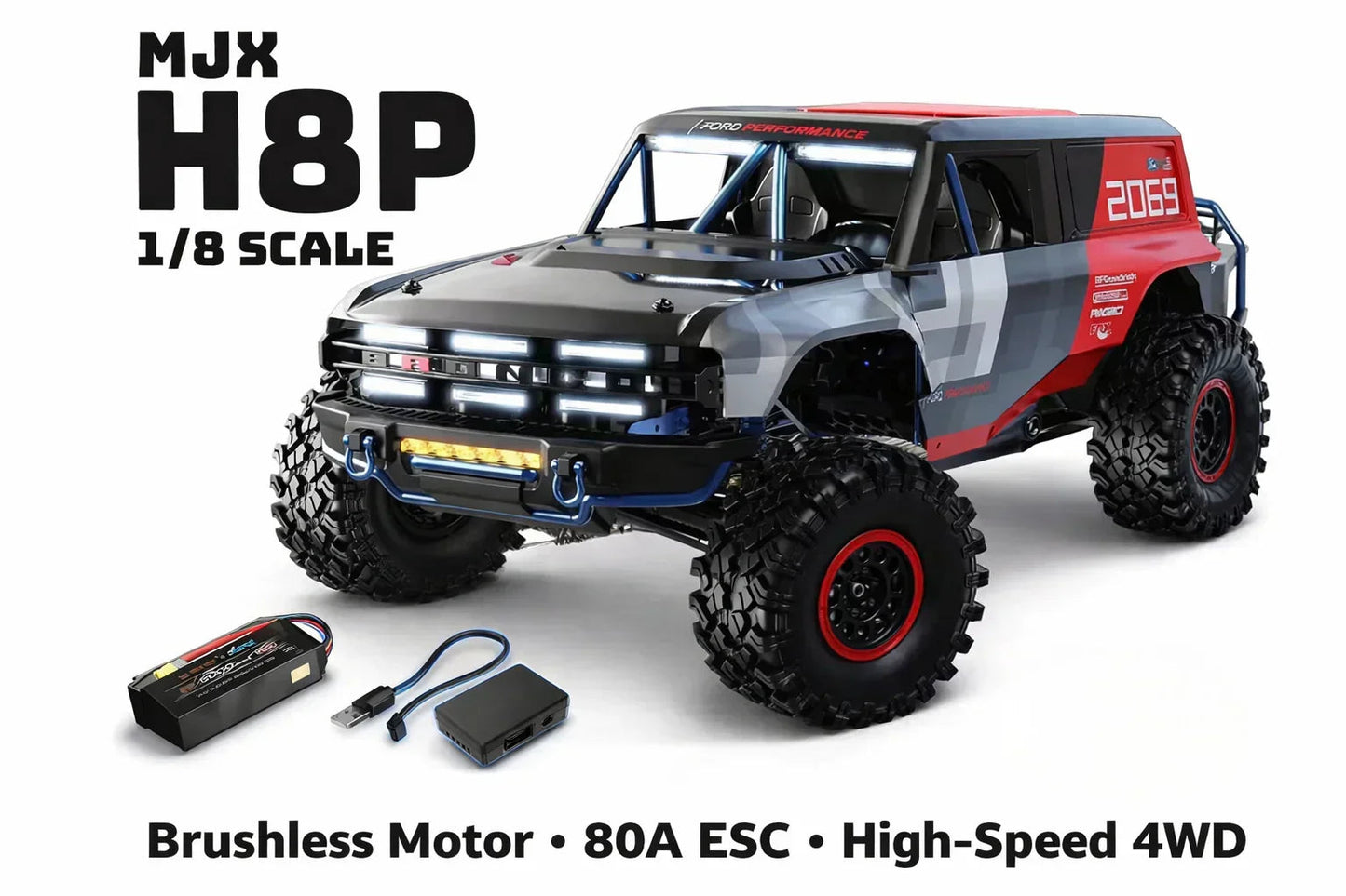 MJX H8p Ford Motor Company Bronco R Licensed 4WD RC Rock Crawler – Brushless Motor, 80A ESC, High-Speed Off-Road Remote Control Vehicle Imported 1:8 Scale