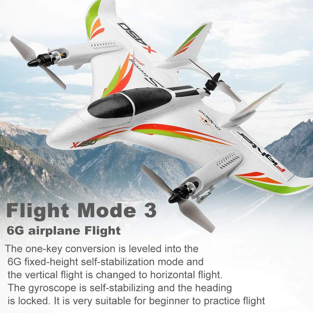 X450 Aviator Rc Airplane 2.4GHZ Radio Control Airlines Remote Control 6 Channel Brushless Motor Aircraft, Vertical Takeoff LED RC Glider Fixed Wing Plane RTF 450mm