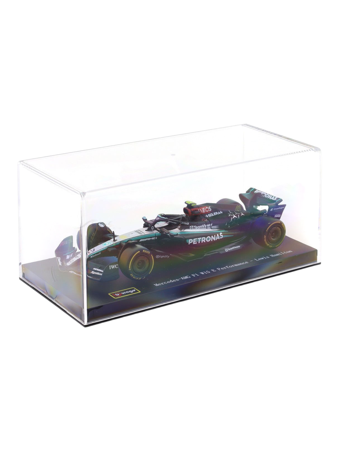 Bburago MERCEDES AMG PETRONAS 2024 Formula 1 (F1) W15 E Performance no 44 Lewis Hamilton 1:43 Scale (With Acrylic Case)