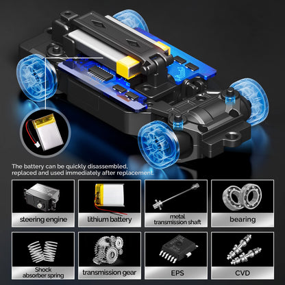 Hstar D43-01Q 4WD Alloy Drift RC Car – 911 Style, Full Proportional Control, Gyro, Dual-Speed, LED Lights & Type-C Charging 1:43 Scale (RC) Remote Control