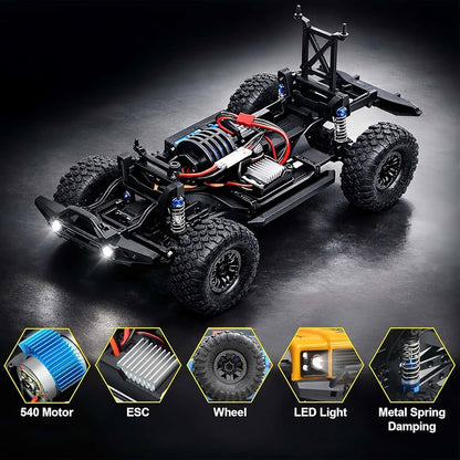 RC Cars Racing Rally RTR Remote Control Car 4WD 2.4GHz Brushed Offroad Racing Hobby Grade Model Vehicle with LED Lights 2Pcs Battery Climbing Beast 1:10 Scale