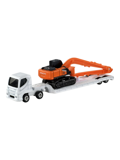 Takara Tomy Tomica Hitachi Construction Machinery Super Long Front Excavator ZX210-7 SLF and Transporter No 143