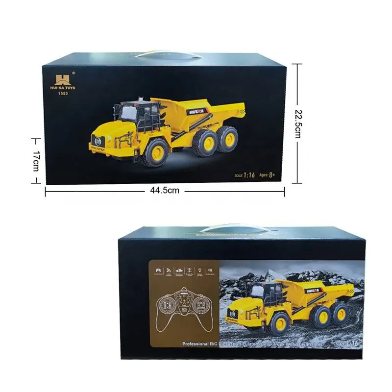 Huina Toys 1553 Remote Control Truck RC Dump Truck With 11 Functions 3.7V 900mAh (Rechargeable) Bettery Remote Power 2 x AA batteries (not included) 1:16 Scale Control Distance: 20–30 meters