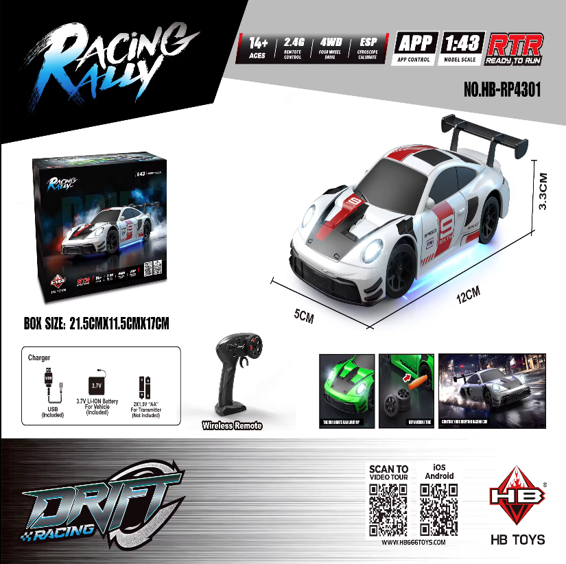 HB Toys Racing Rally RC Car 1:43 Scale | 2.4GHz Remote Control | 4WD | ESP Gyroscope | RTR Ready-to-Run LI-ION Battery