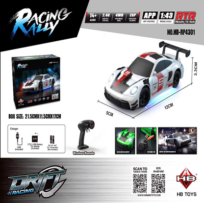 HB Toys Racing Rally RC Car 1:43 Scale | 2.4GHz Remote Control | 4WD | ESP Gyroscope | RTR Ready-to-Run LI-ION Battery
