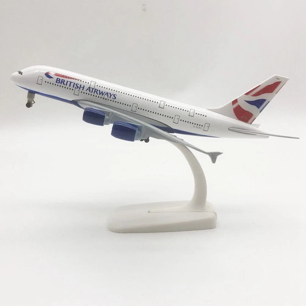 Aircraft 'British Airways A380 Airplane G-XLEC Display Stand With Landing Wheels Diecast Model 20cm Scale Airplane ( No.306)