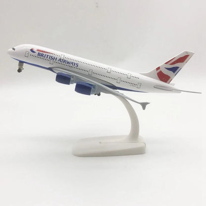 Aircraft 'British Airways A380 Airplane G-XLEC Display Stand With Landing Wheels Diecast Model 20cm Scale Airplane ( No.306)