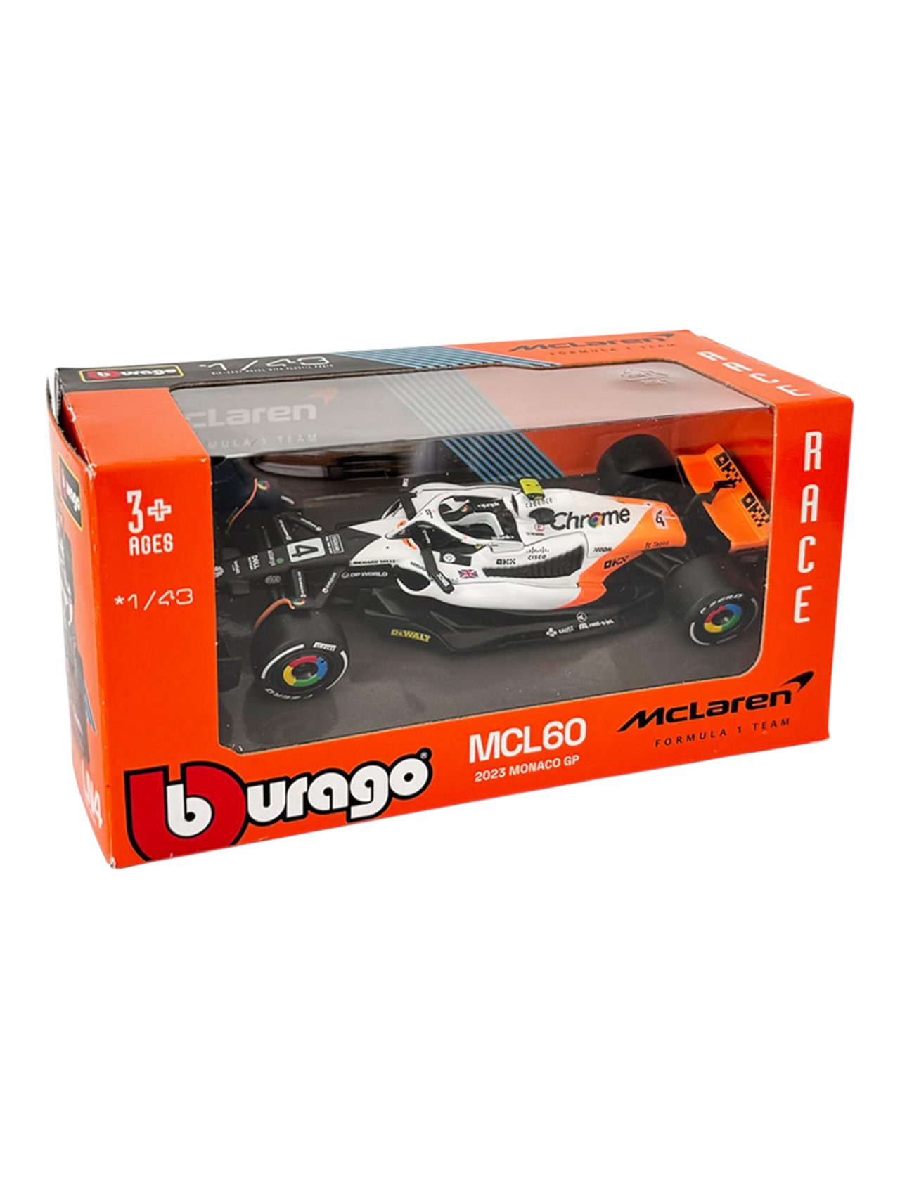 Bburago 1/43 Scale Formula 1 McLaren F1 MCL60 Monaco Grand Prix Collection - #4 Lando Norris