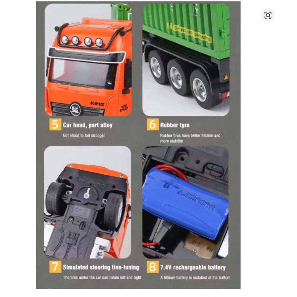 Huina Toys 1317 RC Remote Control Truck Detachable Container Trailer Rechargeable Battery USB Charging Cable Play Time: 20–30 minutes Charging Time: 2–3 hours 1:18 Scale