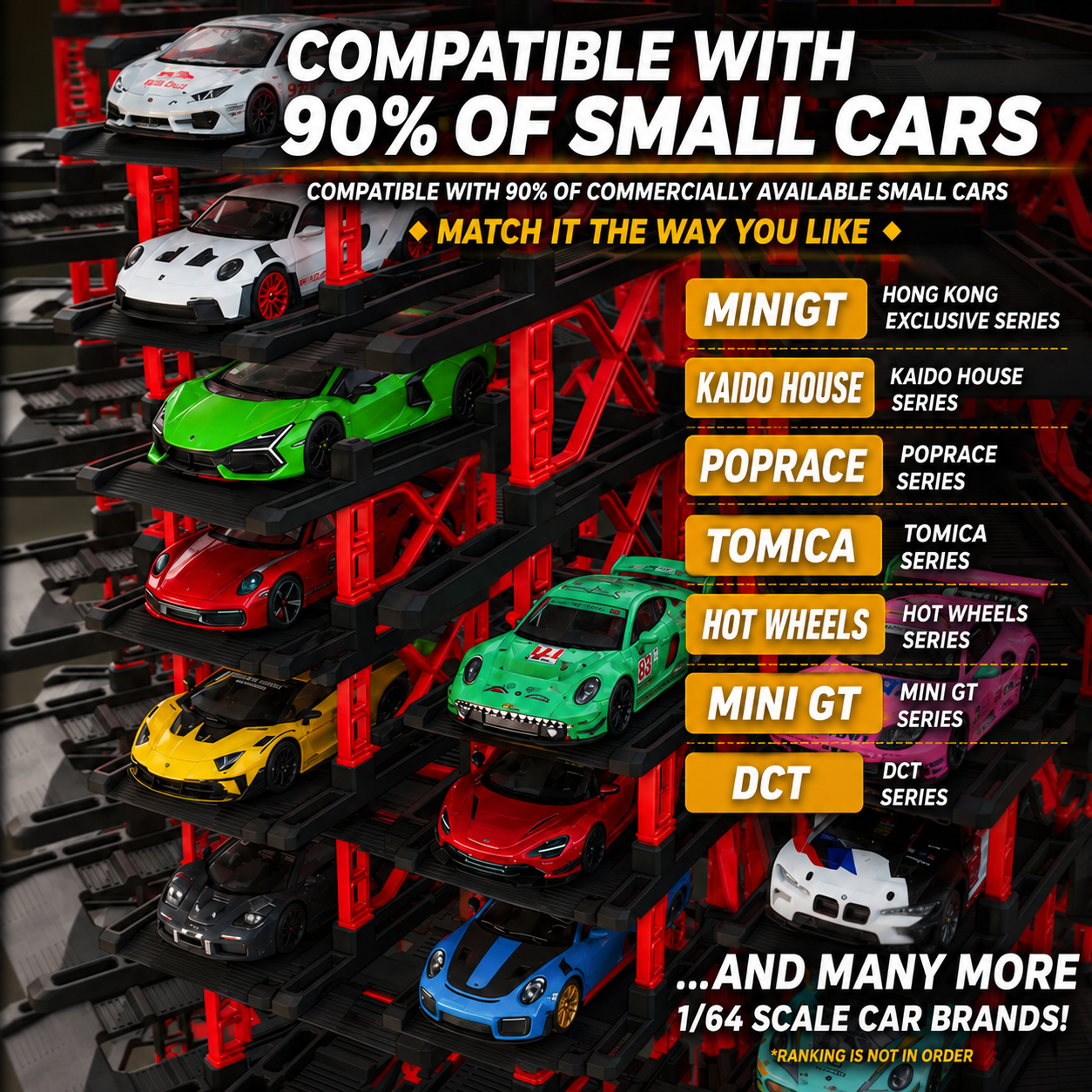 Modular Rotating Car Display Building 1:64 Scale | 10 Floors, 12 Parking Spaces Per Floor | Large Capacity Diecast Model Car Display Stand No.CCY-555