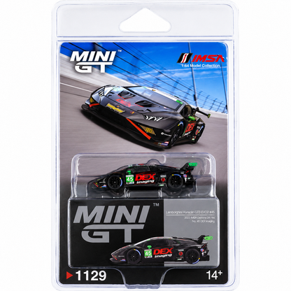 Mini GT #1129: Lamborghini Huracán GT3 EVO2 #45 No. 45 DEX Imaging 2024 IMSA Daytona 24 Hrs 1:64 Scale