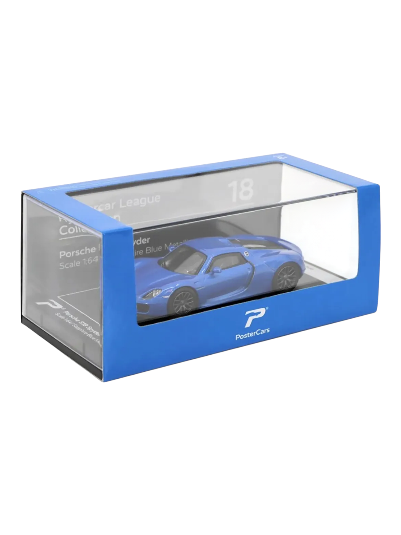 Postercars Hypercar League Collection Porsche 918 Spyder 1:64 Scale / Sapphire Blue Metallic (No 18 )