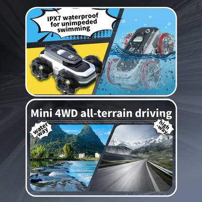 Amphibious Remote Control Car - Waterproof RC Stunt Car for Kids with 360° Spins, 50 Min Batteries,High-Speed, All-Terrain, One car with two kinds of wheels make more fun
