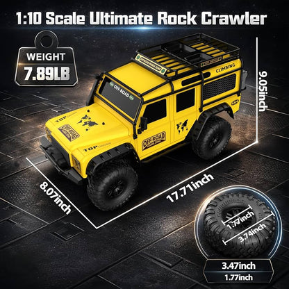 RC Cars Racing Rally RTR Remote Control Car 4WD 2.4GHz Brushed Offroad Racing Hobby Grade Model Vehicle with LED Lights 2Pcs Battery Climbing Beast 1:10 Scale