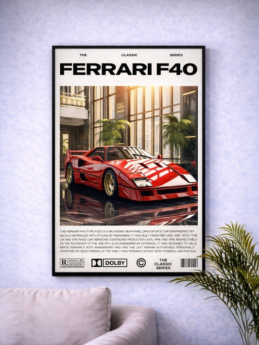 FERRARI F40 | CLASSIC SERIES #25 |CAR POSTER (A4 Size)