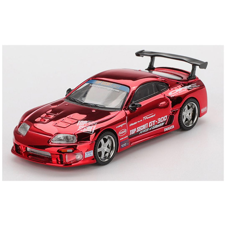 Mini GT #1132: Toyota Supra (A80) Top Secret GT-300 Top Secret Red Chrome Imported 1:64 Scale