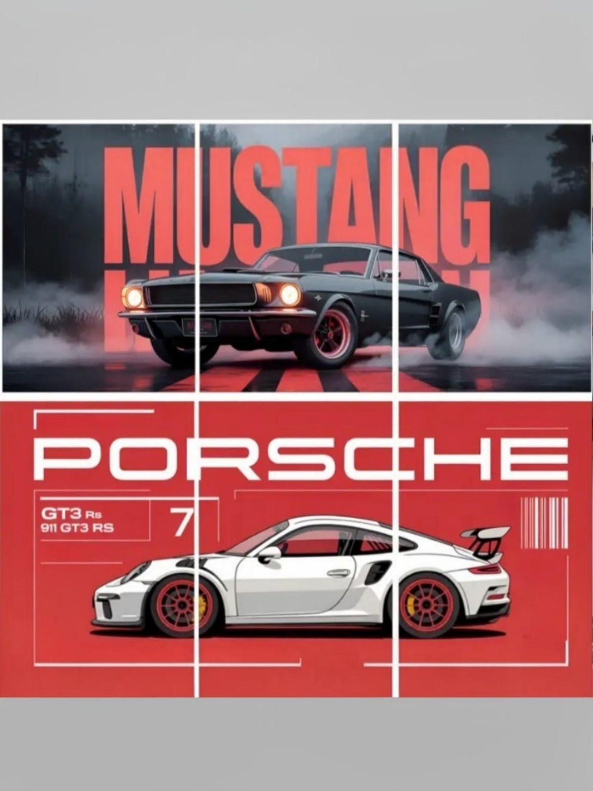 Porsche Poster Split Design Pack of 6 Car Poster A4 Size (8.3×11.7inch) Room Decore