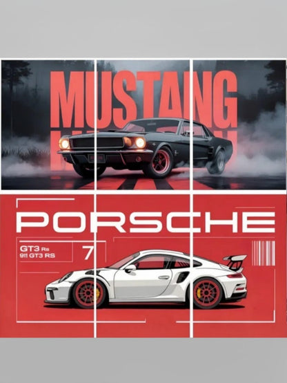 Porsche Poster Split Design Pack of 6 Car Poster A4 Size (8.3×11.7inch) Room Decore