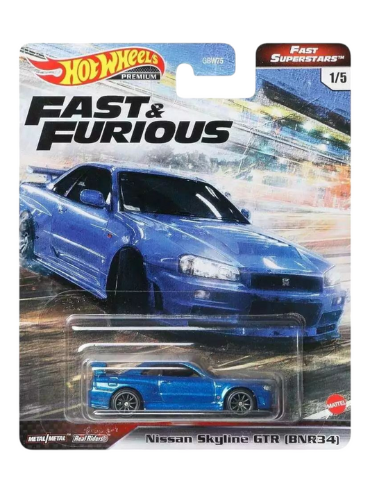 HotWheels Fast Superstars Fast and Furious Nissan Skyline GTR (BNR34) Imported Premium 1:64 Scale (Blister Damaged)