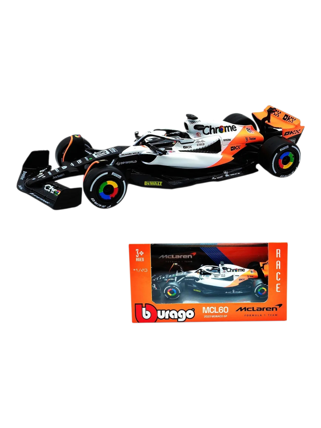 Bburago 1/43 Scale Formula 1 McLaren F1 MCL60 Monaco Grand Prix Collection - #4 Lando Norris