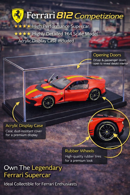 Bburago ferrari 812 competizione die-cast model with acrylic display case 1:64 Scale