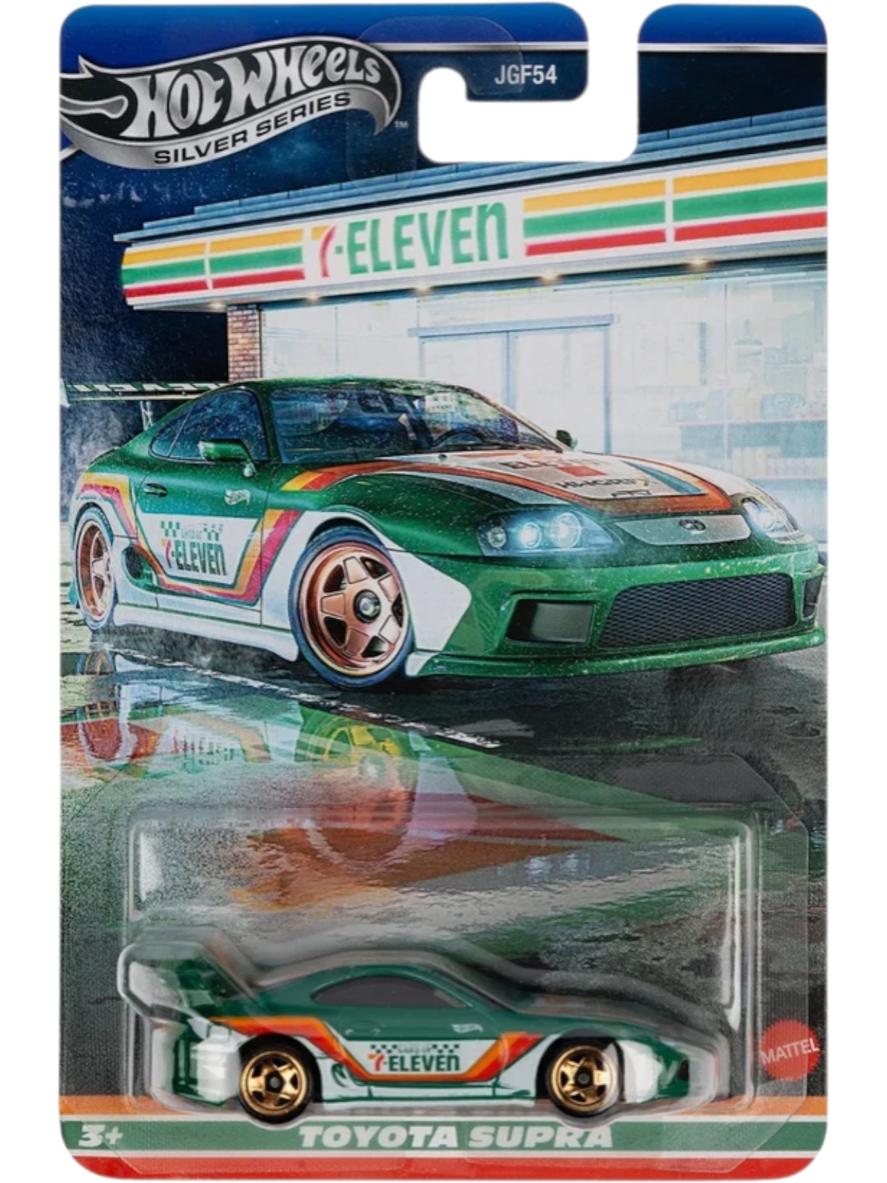 Hotwheels Silver Series 7-Eleven Toyota Supra Imported Card Art Mainline 1:64 Scale