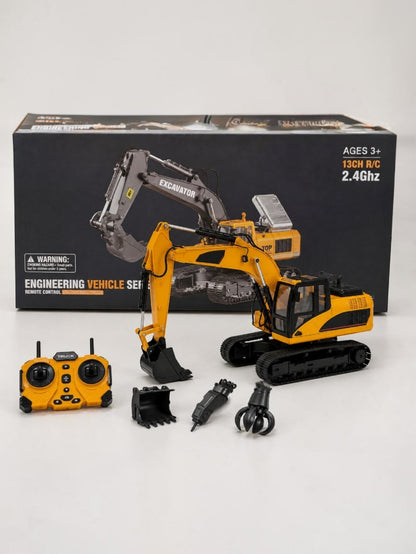 ENGINEERING Vehicle Series 3-in-1 13CH 2.4GHz RC Excavator with 360° Rotation, Digging & Unloading Functions, Sound & LED Headlight, Multi-Directional Remote Control 1:18 Scale