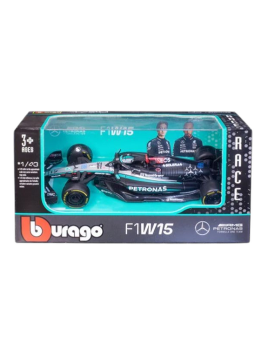 Bburago MERCEDES AMG PETRONAS 2024 Formula 1 (F1) W 15 E Performance no. 63 George Russell 1:43 (With Acrylic Case)