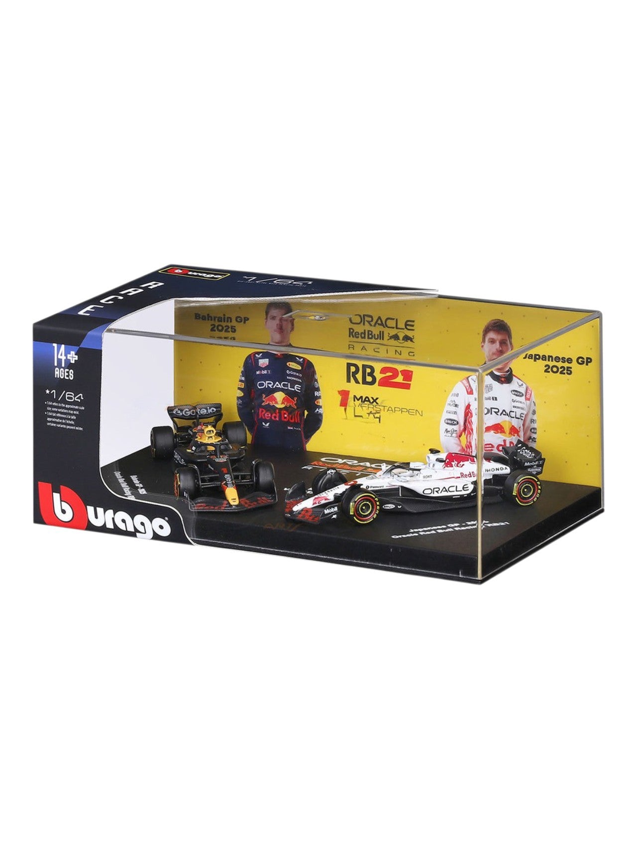 Bburago (18-58018V) Verstappen Max No.1 'Bahrain Gp 2025 / Japanese Gp 2025 Oracle Red Bull Racing RB21 Diecast Model 1:64 Scale With Acrylic Protecter