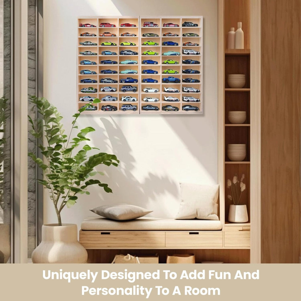 Foldable Wooden 60 Compartment Car Storage Case With Acrylic Cover for 1:64 Scale